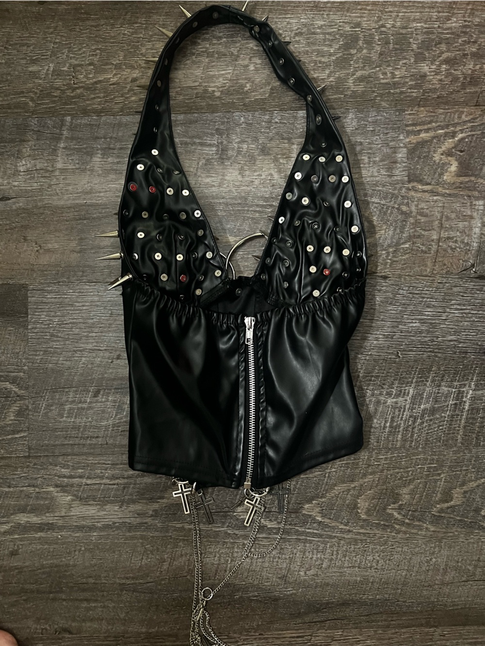 Mud Sweat - Halter PU Leather Spiked Top - Size S - Picture 3 of 3
